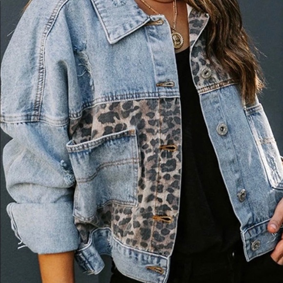 Jackets & Blazers - ✨LAST ONE✨Leopard Distressed Jean Jacket